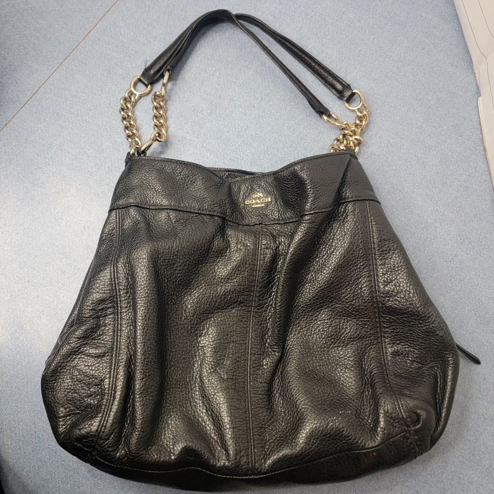 Coach Lexy Leather Pebbled Black Shoulder Bag Tote F22210 Chain 3 Compartment